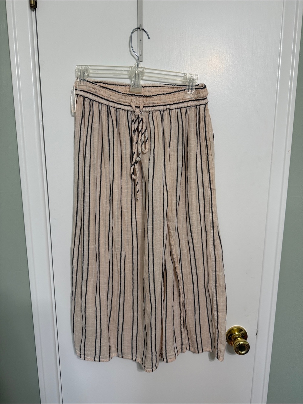 Bec & Bridge Striped Drawstring Midi Skirt in Beige and Black